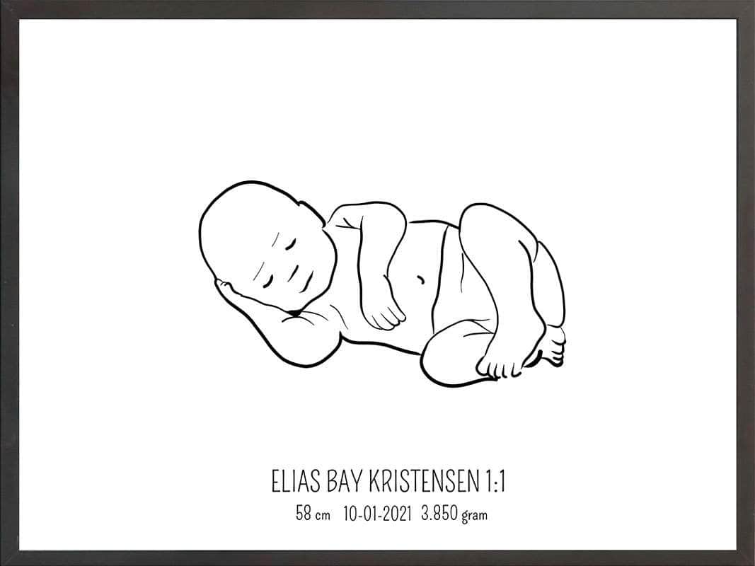 Fødselsplakat – Blå, Liggende Design til Dit Barns Ankomst
