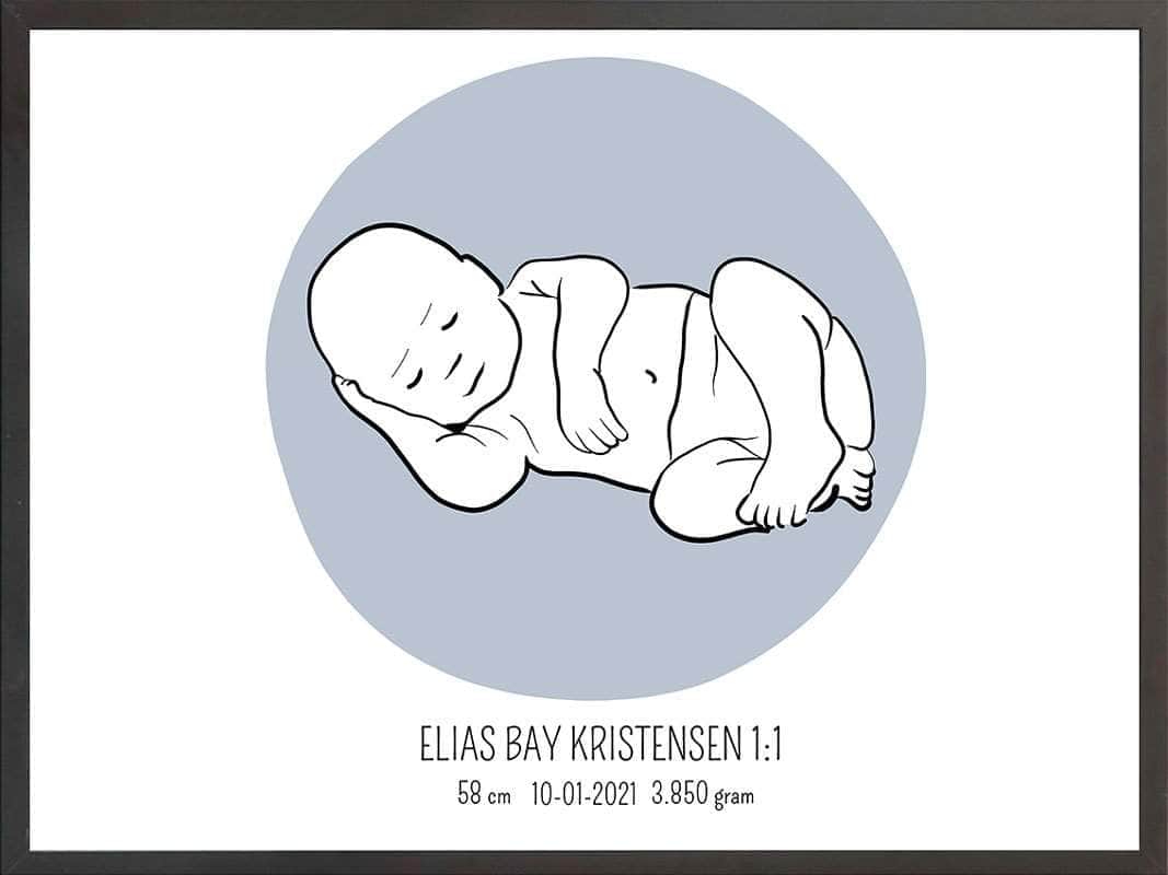 Fødselsplakat - Liggende Lyserød Design til Børneværelse