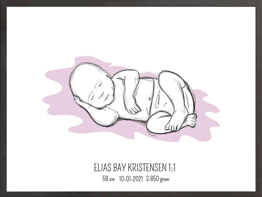 Fødselsplakat i Lyserød - Unik Gave til Nybagte Mødre