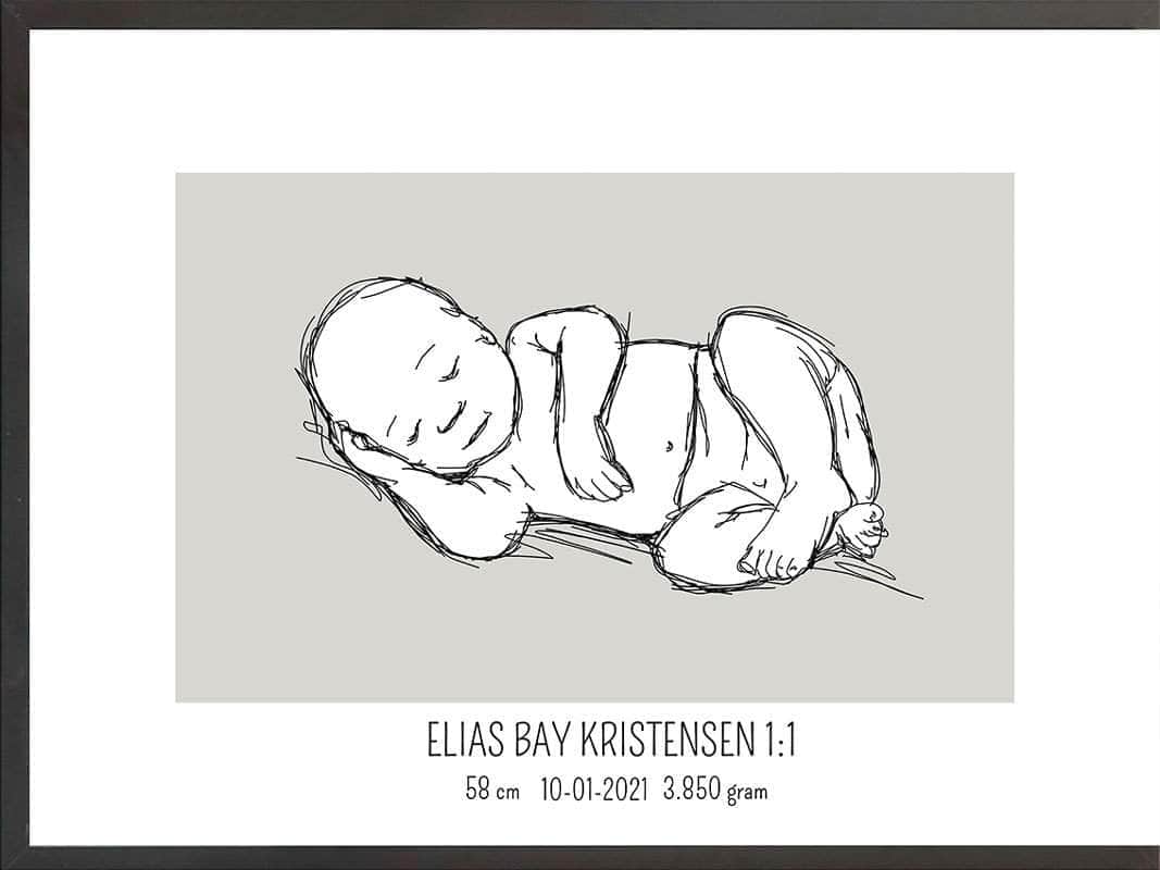 Fødselsplakat – Liggende Lyserød Kunst til Dit Hjem