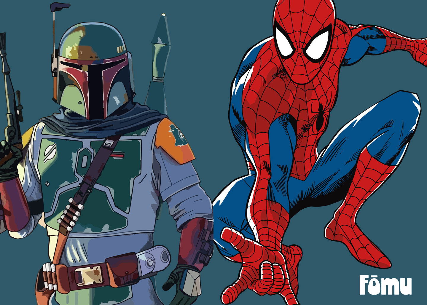 Boba Fett og Spiderman Plakat til Børneværelset - Unik Kunst