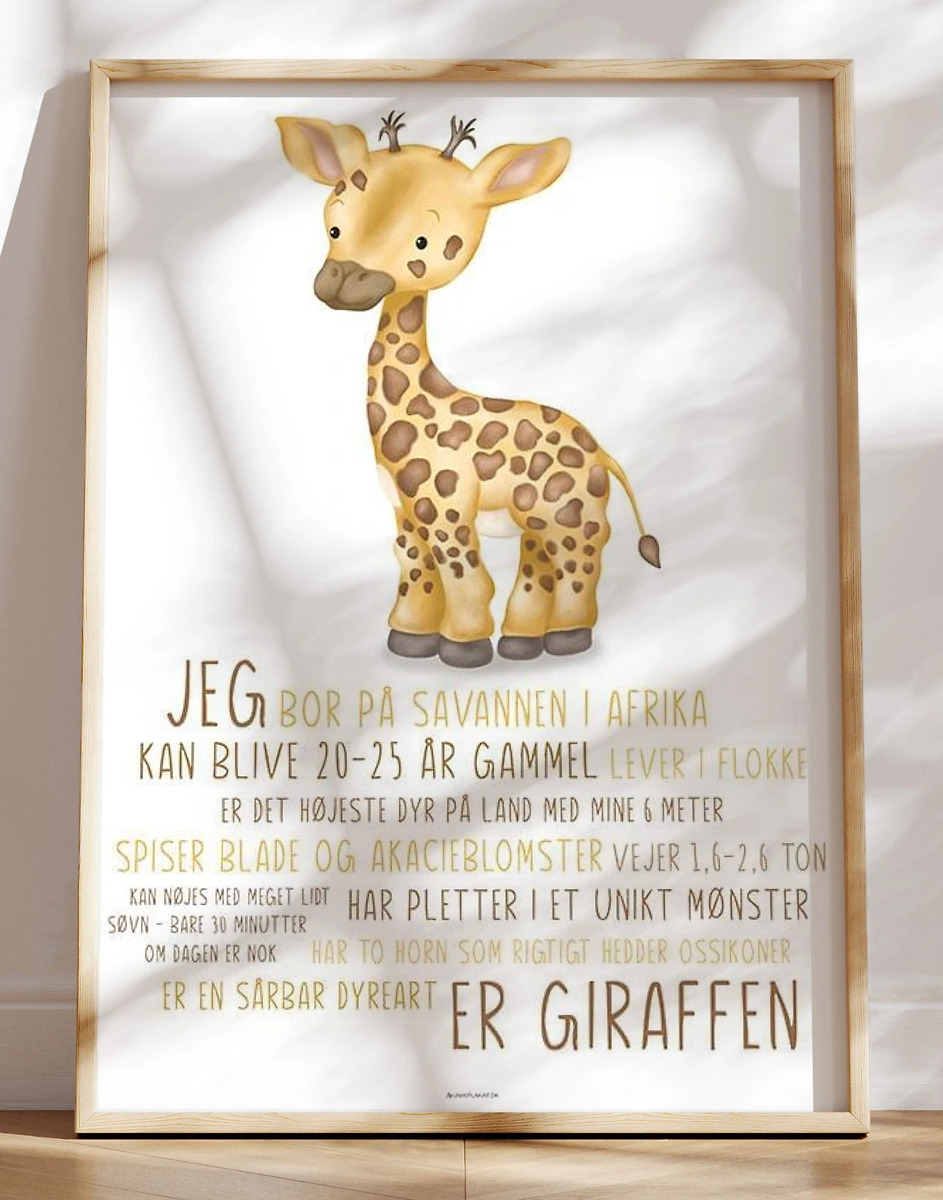 Børneplakat Med Giraf Lær   Giraffen