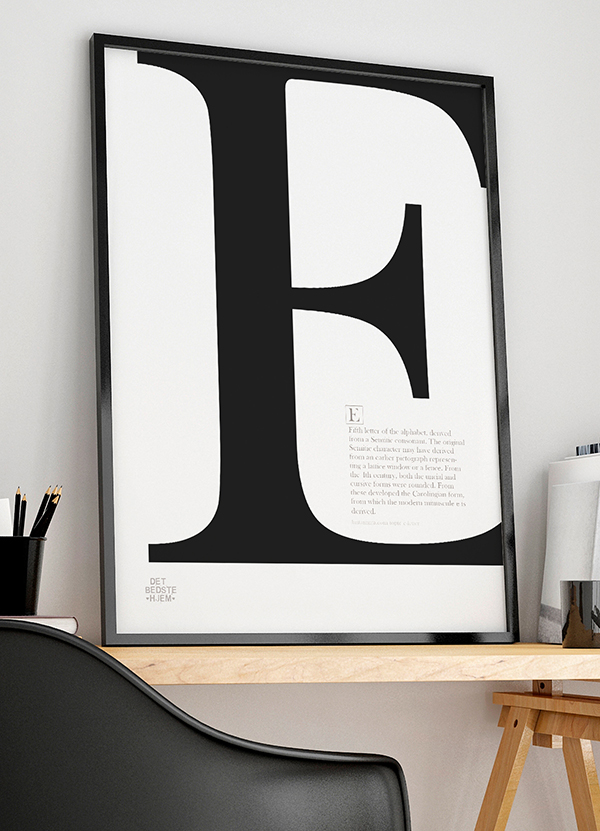 E-bogstav plakat - Grafisk design til hjemmet A4 21x29 cm