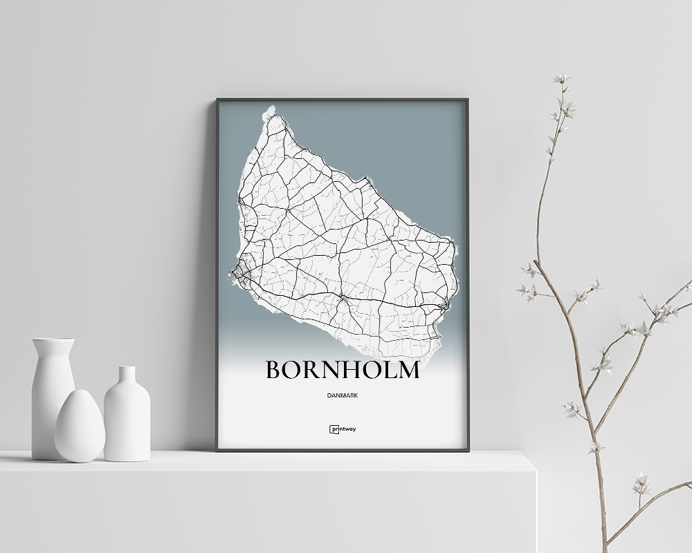 Bornholm Bykort Plakat - Minimalistisk Design A4