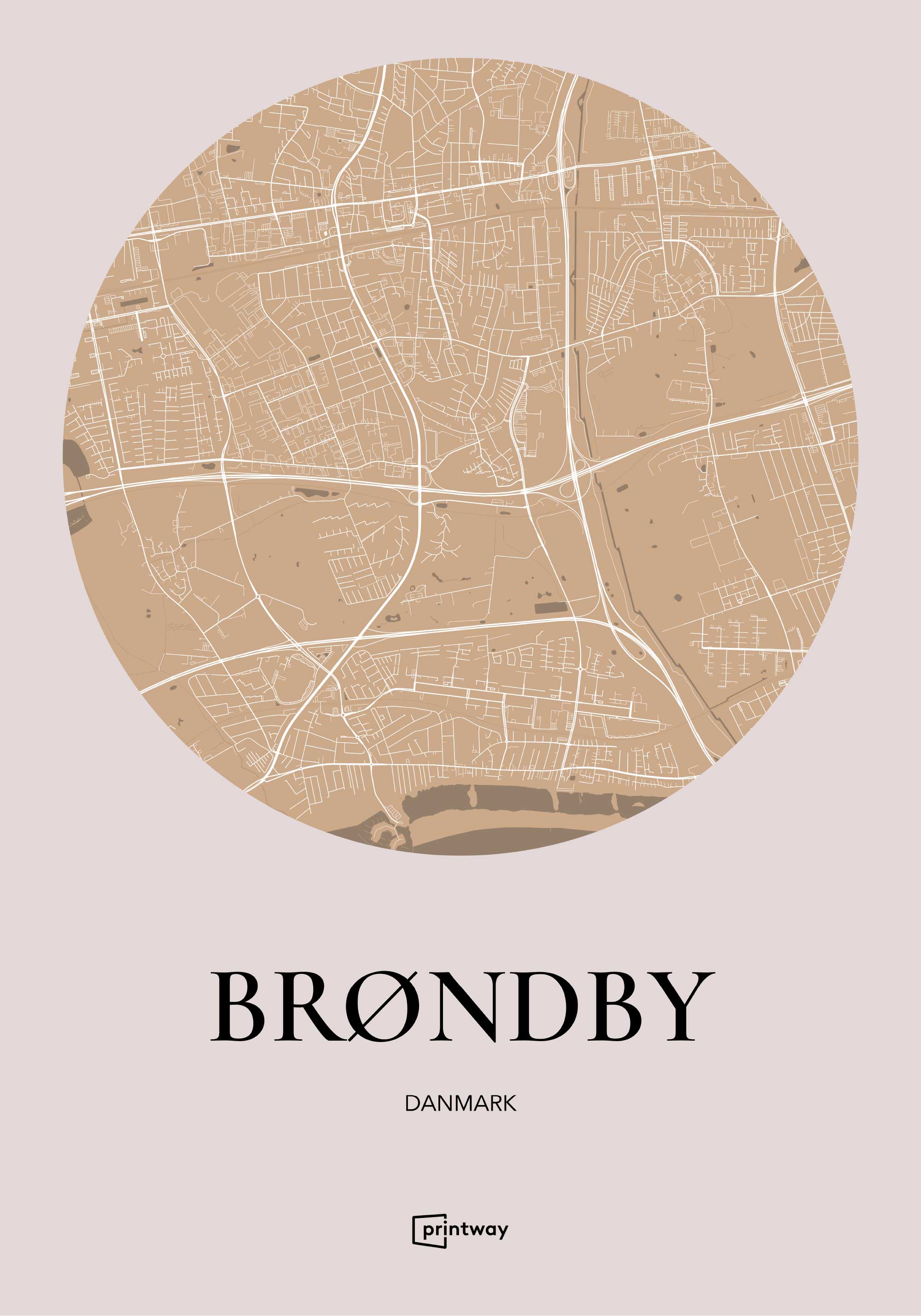 Brøndby Bykort Plakat i Guld – Elegant Minimalisme