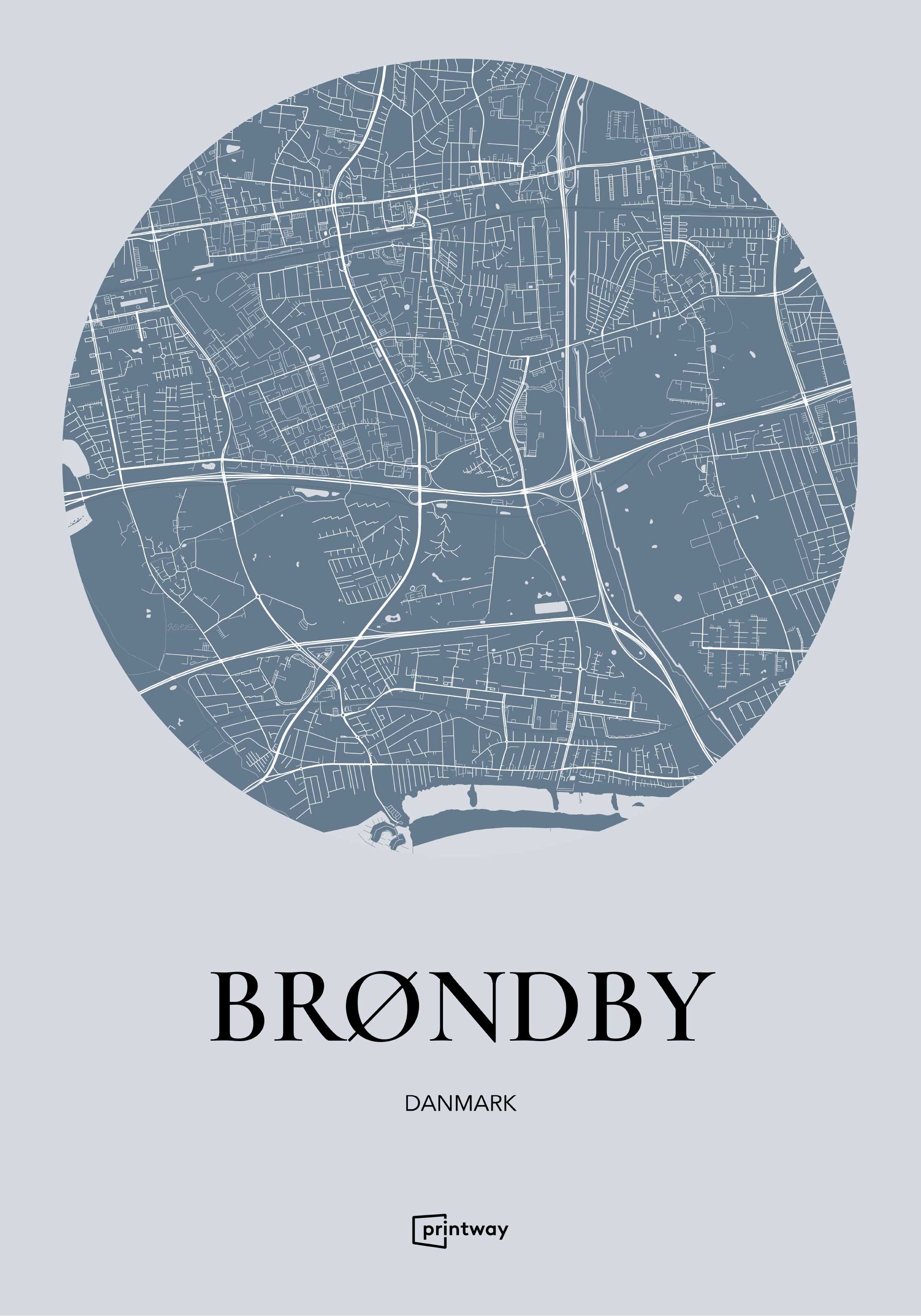 Brøndby Bykort Plakat i Havblå – Elegant Hjemmedekoration