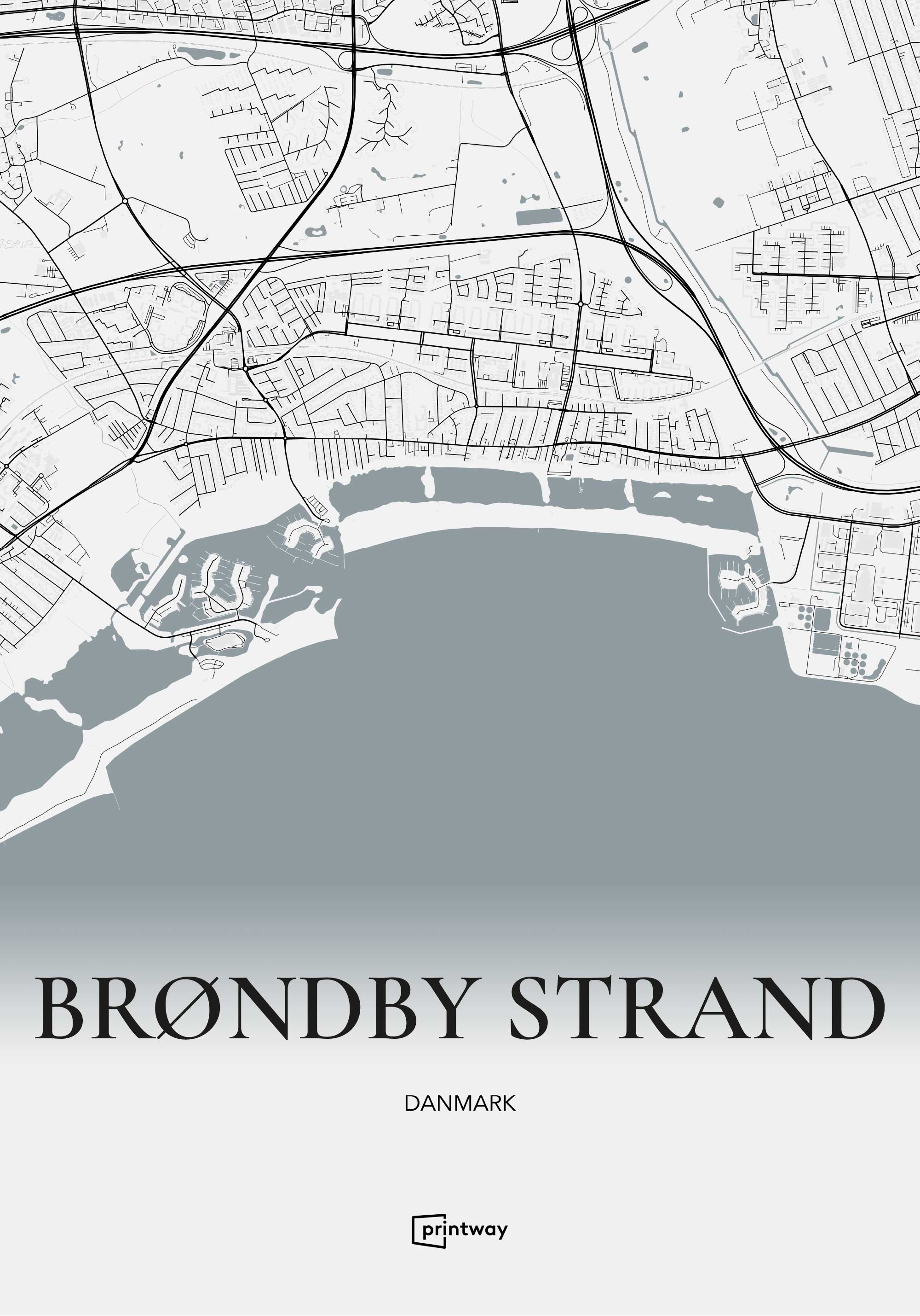 Brøndby Strand Plakat – Skovgrøn Bykort i Elegant Design
