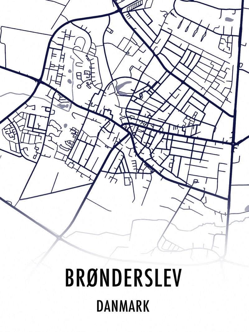 Brønderslev Plakat – Detaljeret kort over Brønderslev by