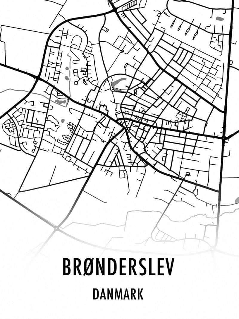 Brønderslev Plakat – Smukt kort over Brønderslev by