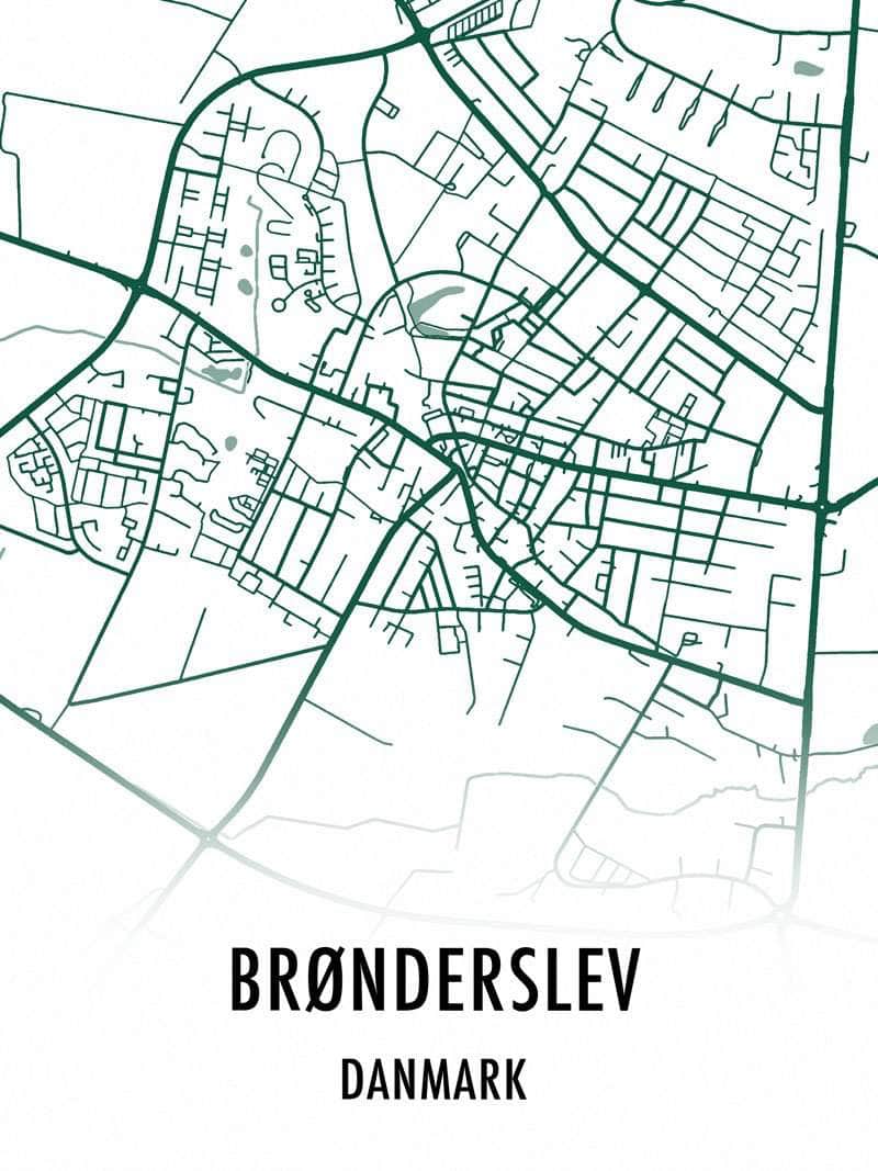 Brønderslev Plakat - Smukt kort over byen Brønderslev