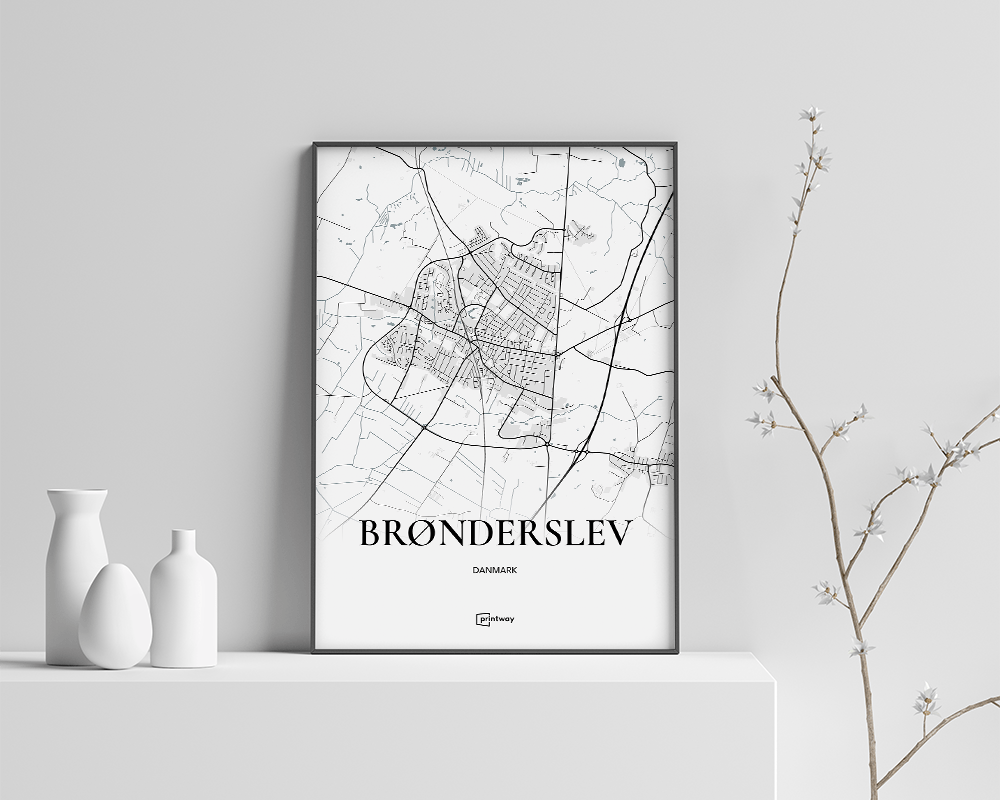 Brønderslev Bykort Plakat – Minimalistisk A4 Design