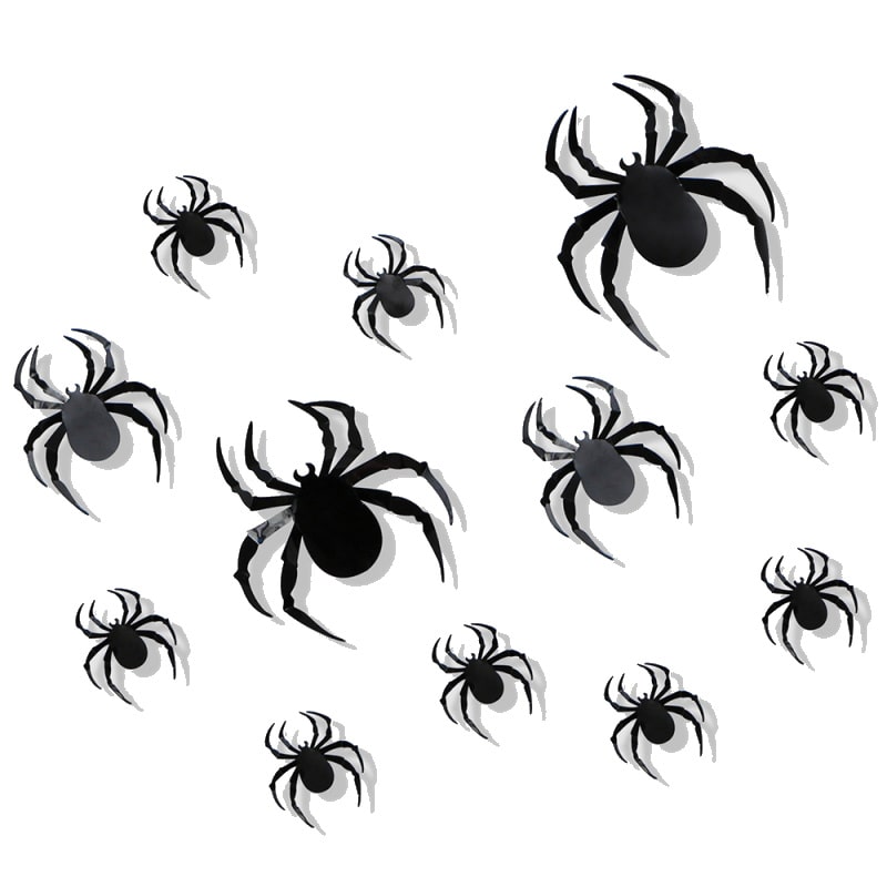 Skræmmende 3D Edderkopper til Halloween - 12 Stk Dekorationer