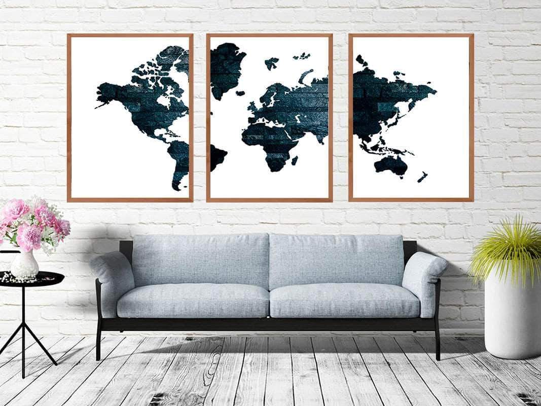 Delt Verdenskort Plakat - Elegant Sort Udgave til Dit Hjem