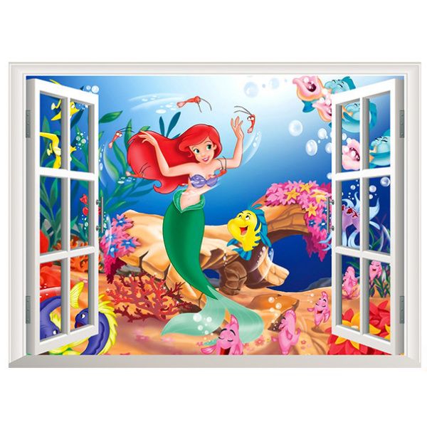 Den Lille Havfrue Vindue Wallsticker – Magi til Pigeværelset!