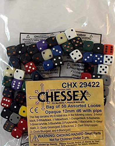 Chessex Opaque Terninger - 50 Assorterede D6 Terninger