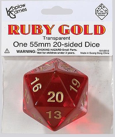 Dice 20 Sidet  D20  Terning Jumbo Ruby Countdown Koplow  55mm   Spindown   18219 Kop17970