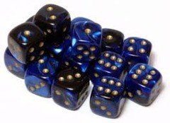 Dice Terninges 195 166   12 Stk    Sidet  D6  Gemini Black-blue   Gold