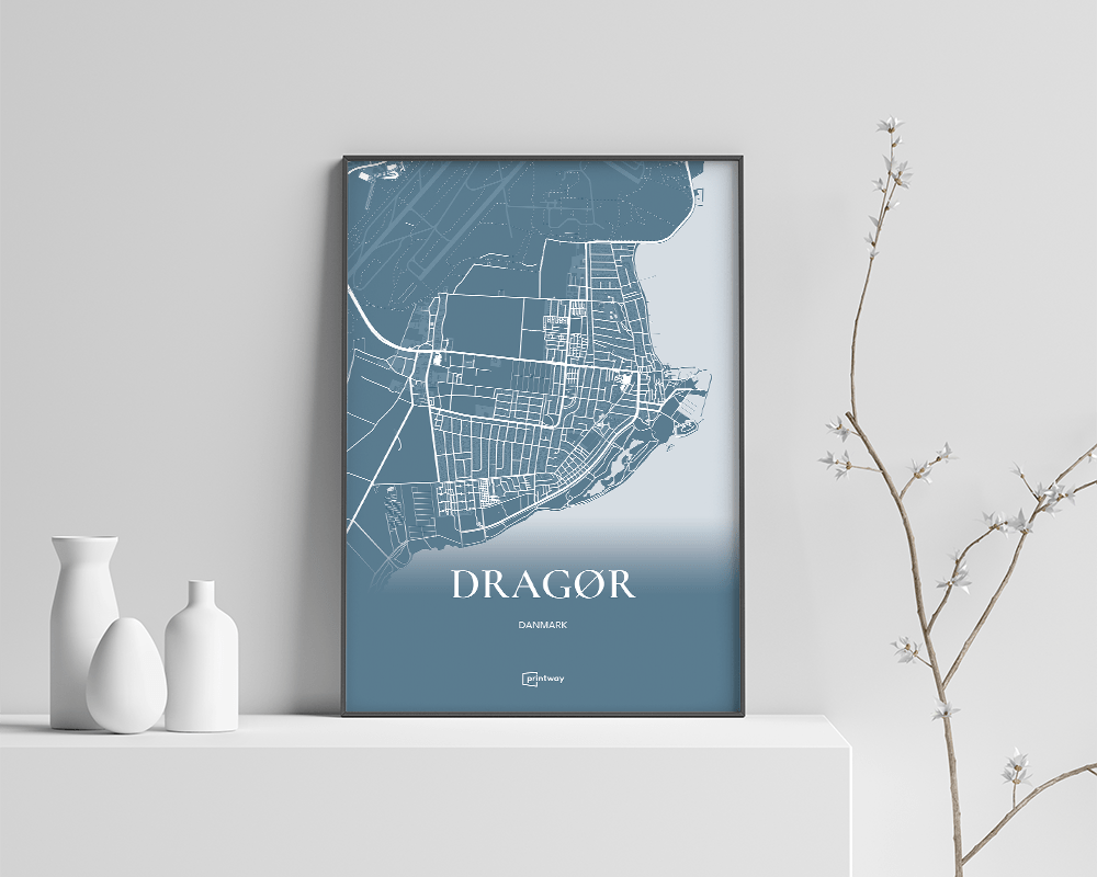 Dragør Bykort Plakat – Havblå Design A4 til Indretning