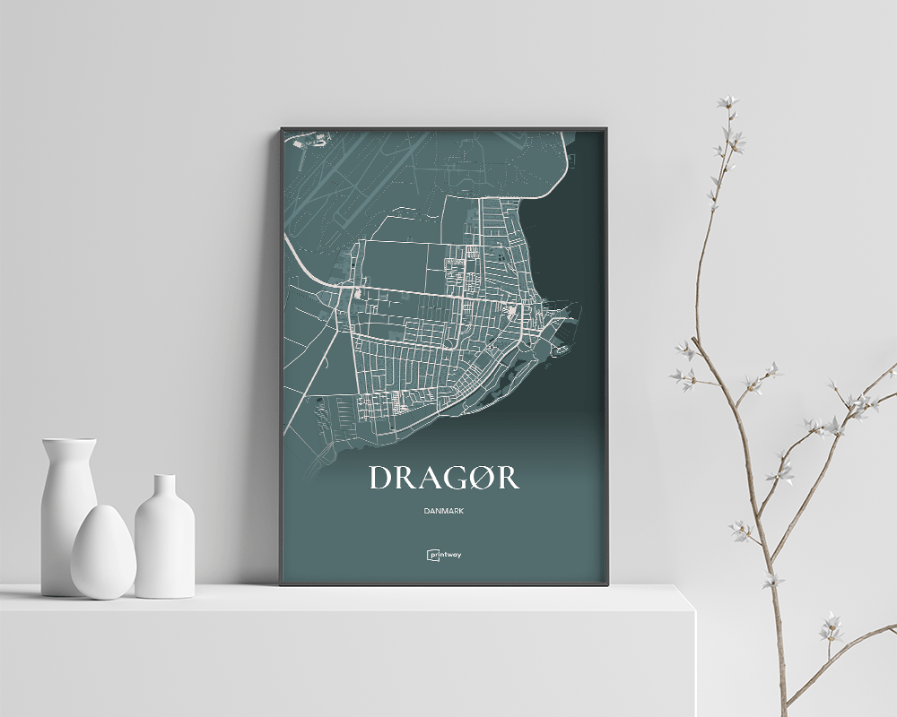 Dragør Bykort Plakat i Skovgrøn – Elegant A3 Kvalitetsposter