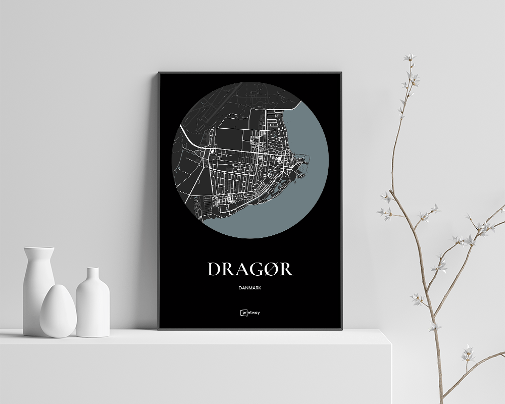 Dragør Bykort Plakat – Minimalistisk Design i Sort A3