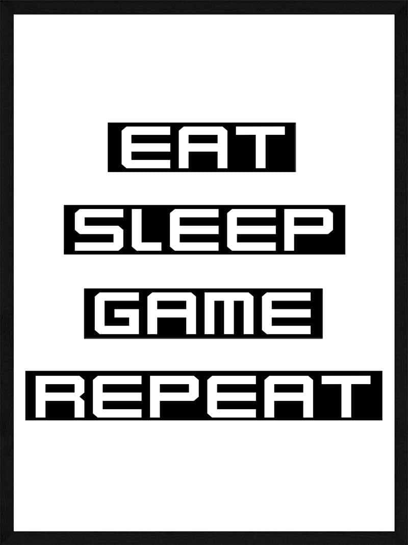 Gamer Plakat - Eat Sleep Game Repeat til Ungdomsværelset