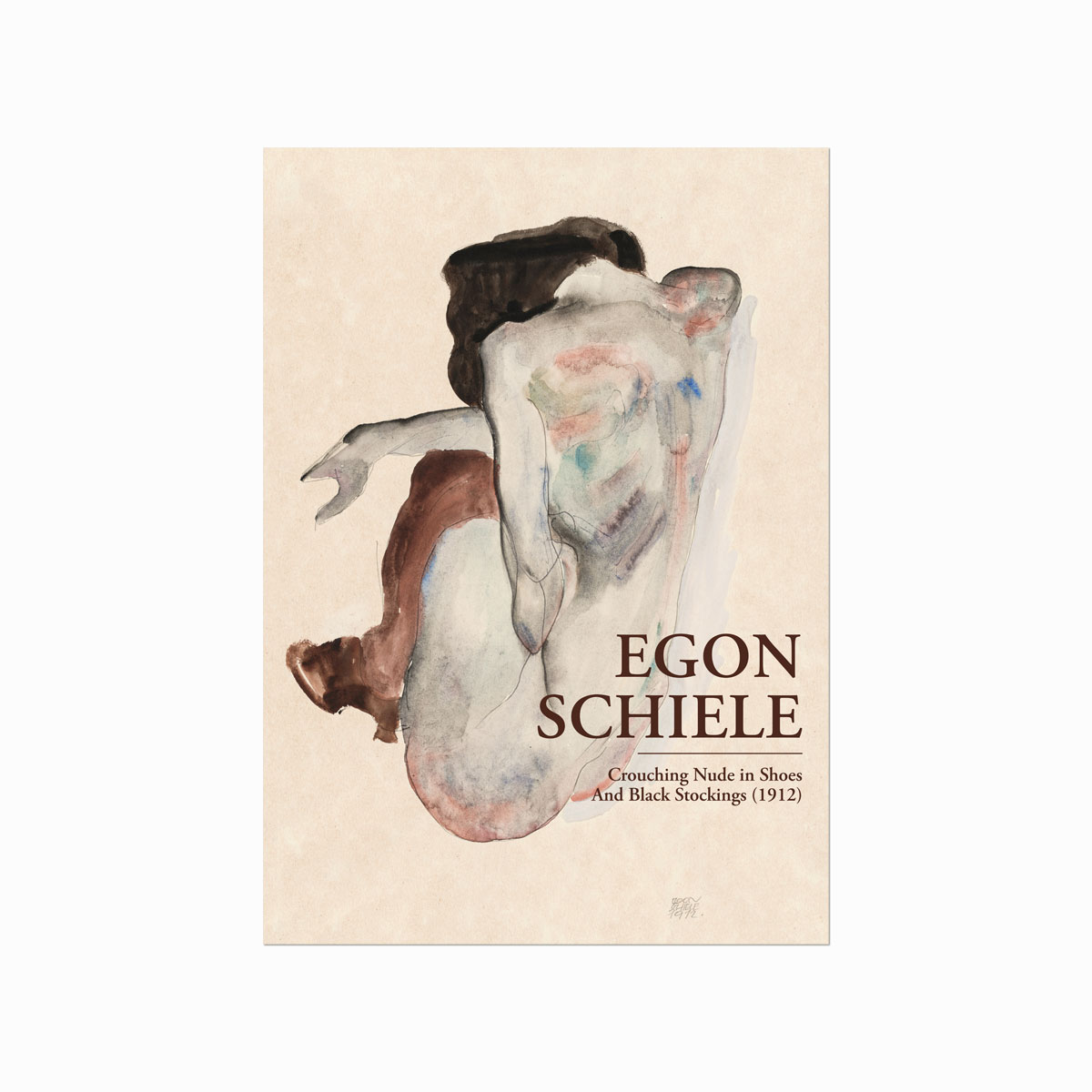 Egon Schiele  Crouching Nude   Shoes And Black Stockings