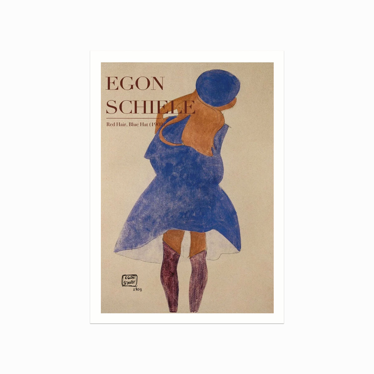 Egon Schiele Plakat: Rødt Hår, Blå Hat – Unik Kunst til Hjemmet