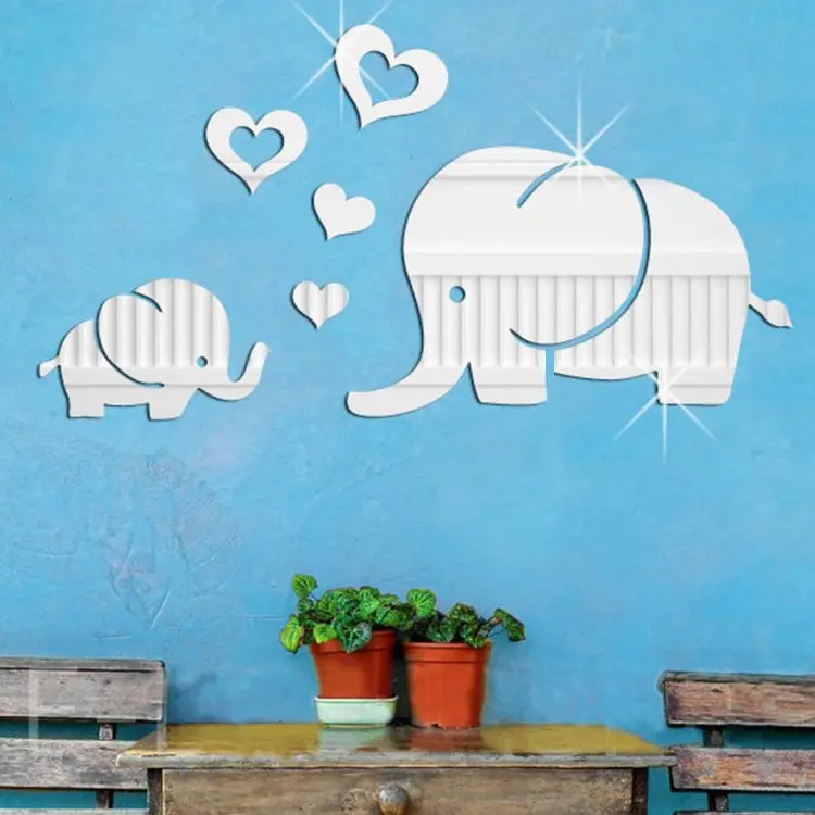 Søde elefant spejlklistermærker med hjerter – Dekorationssæt