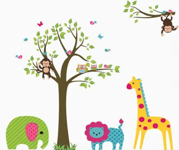 Farverig Zoo Dyr Wallsticker til Børneværelset – Tilbud!
