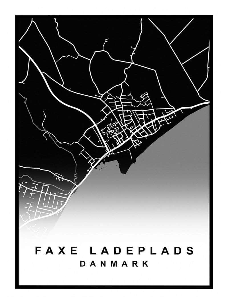 Faxe Ladeplads Plakat - Detaljeret Bykort til Dekoration