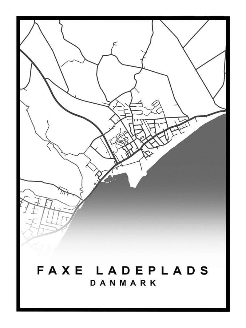 Faxe Ladeplads Plakat – Detaljeret Bykort til Indretning