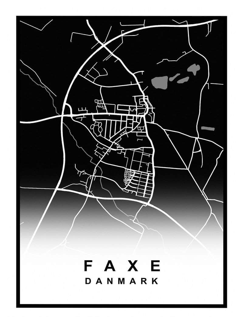 Faxe Plakat – Detaljeret Kort over Faxe By til Indretning