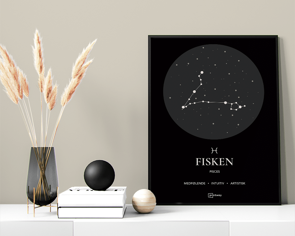 Fisken Stjernetegn Plakat - Minimalistisk Sort Design