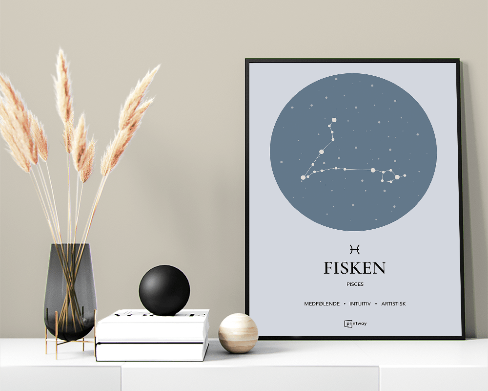 Havblå Fisken Stjernetegn Plakat - Elegant Indretning