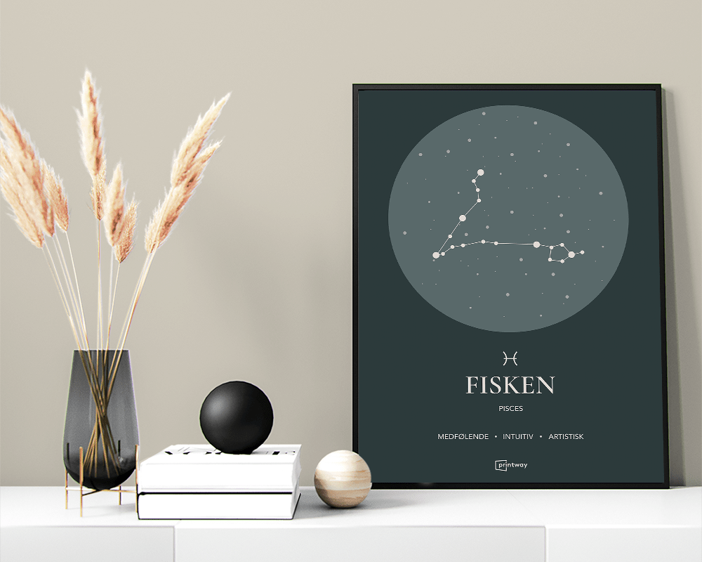 Fisken Stjernetegn Plakat i Skovgrøn - Unik Indretning