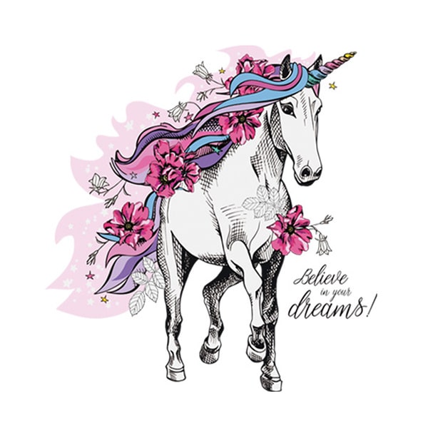 Flot Enhjørning Wallsticker – Tro På Dine Drømme 48x60 cm