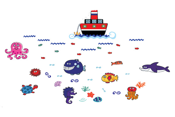 Maritimt vægklistermærke med havets skatte – 180x102 cm