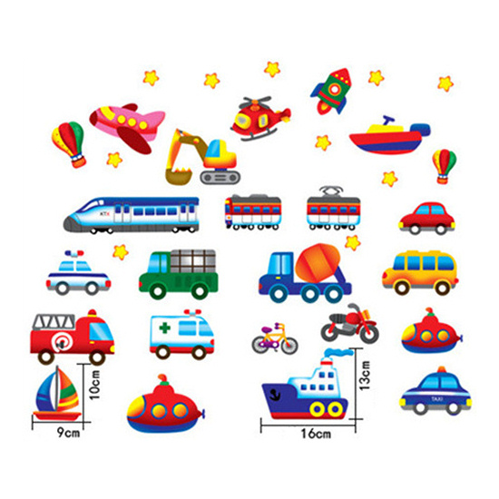 Farverig wallsticker med transportmidler til børneværelset