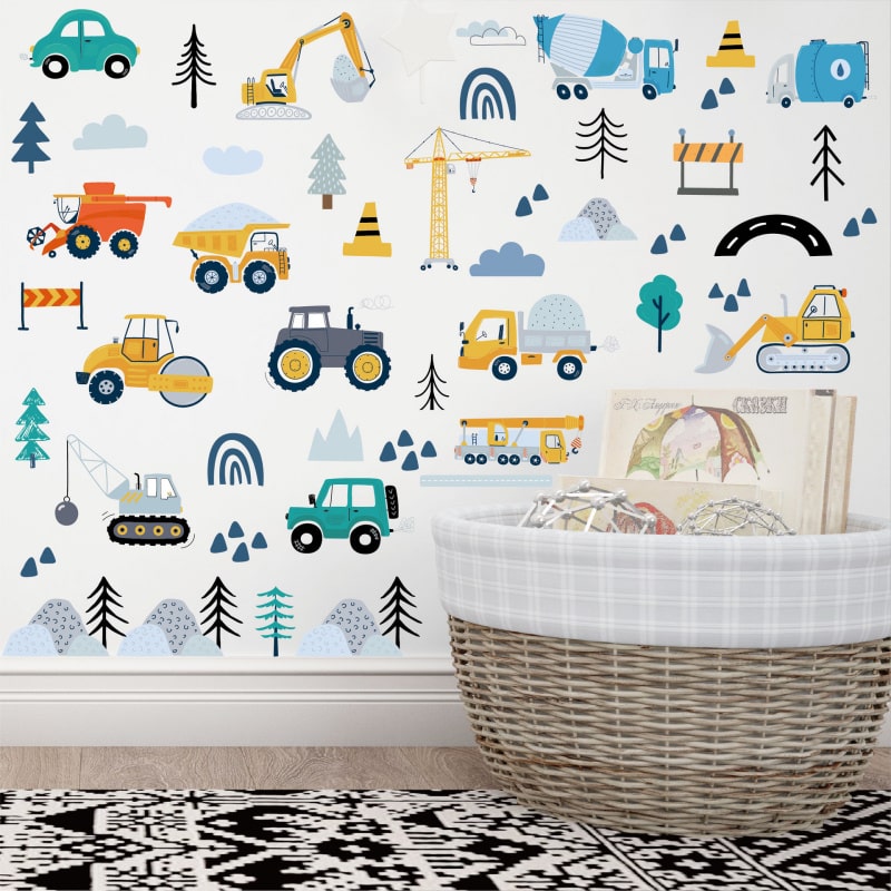 Farverig Wallsticker med Transportmidler til Børn