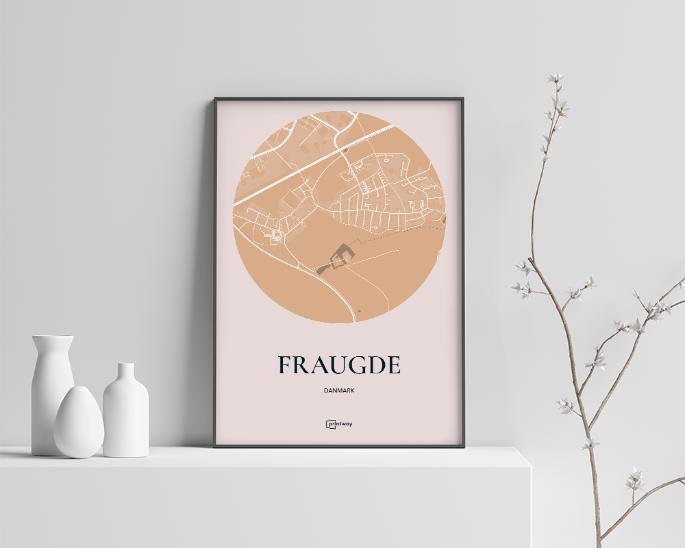 Fraugde Bykort Plakat i Guld - Minimalistisk Kunstværk