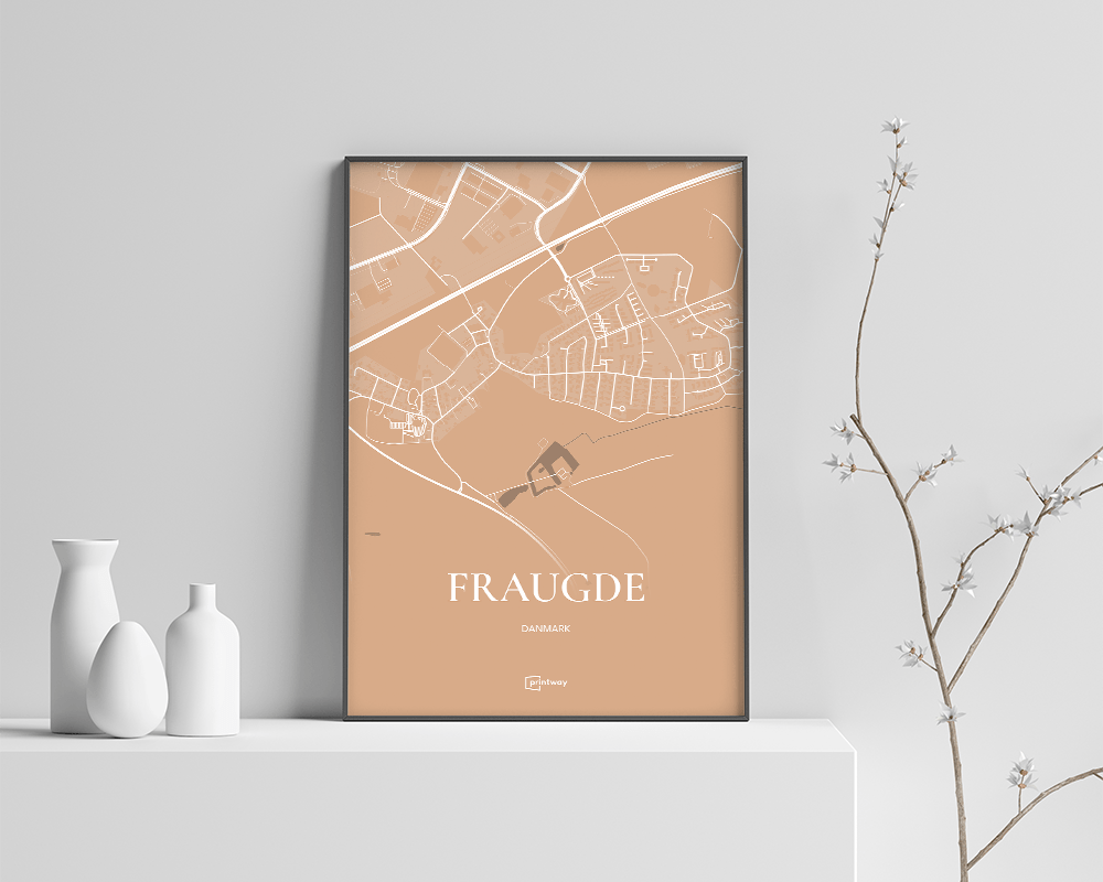 Fraugde Bykort Plakat i Guld – Minimalistisk Elegance