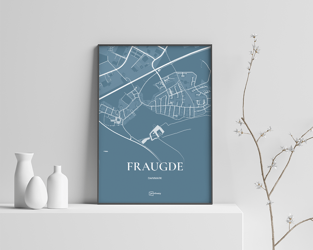 Fraugde Bykort Plakat - Havblå Design 70x100 cm