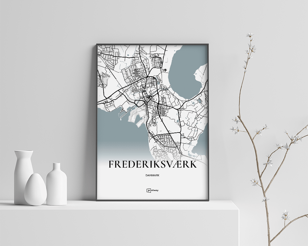 Frederiksværk Bykort Plakat – Minimalistisk Design til Hjemmet