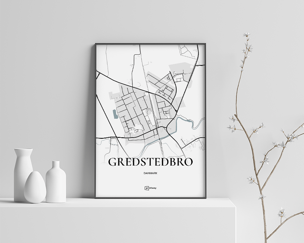 Gredstedbro Bykort Plakat - Minimalistisk Design A4