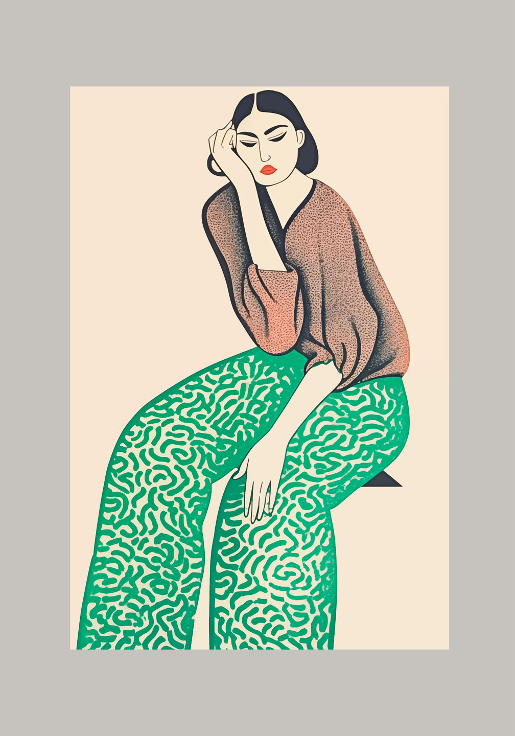 Grøn Kvinde Illustration – Unik Grafisk Kunst fra Fōmu
