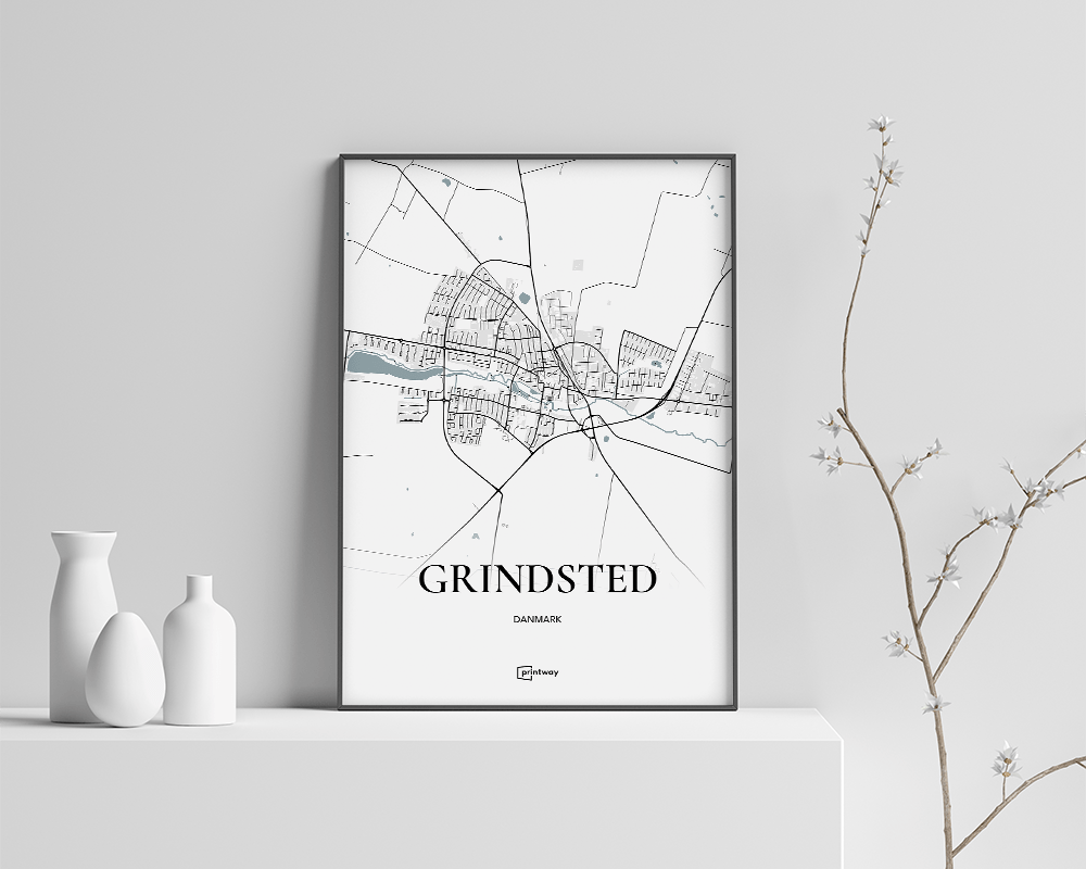 Grindsted Bykort Plakat – Minimalistisk Elegance A4