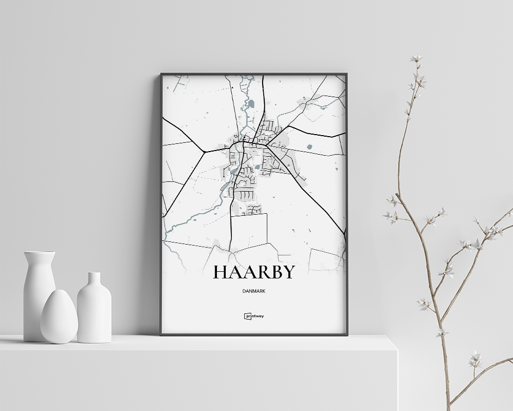 Haarby Bykort Plakat - Minimalistisk Kunst til Dit Hjem
