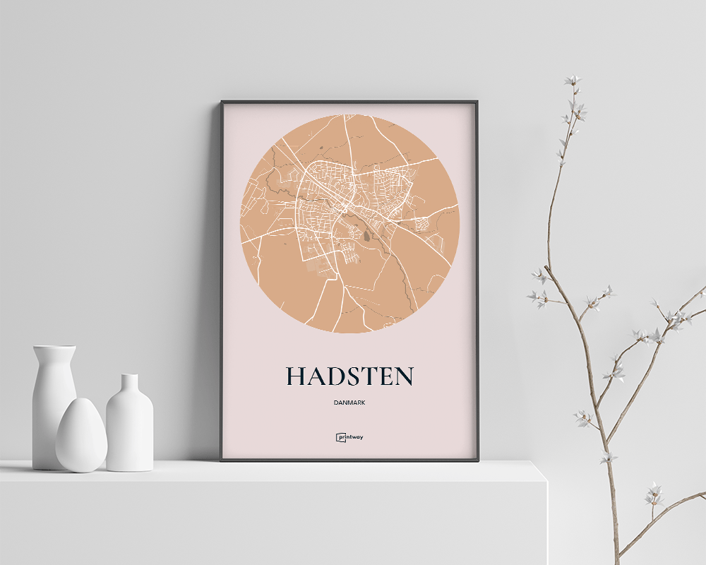 Hadsten Bykort Plakat i Guld – Elegant Indretning til Hjemmet