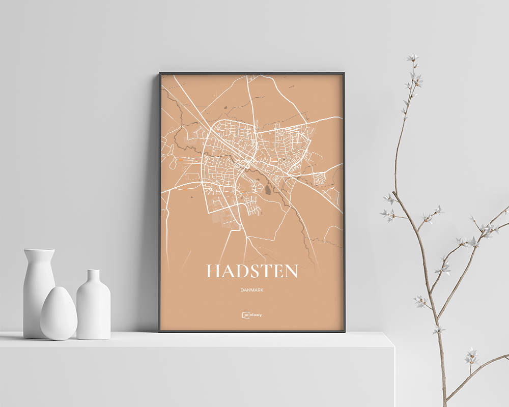 Hadsten Bykort Plakat i Guld - Unik Design 70x100 cm