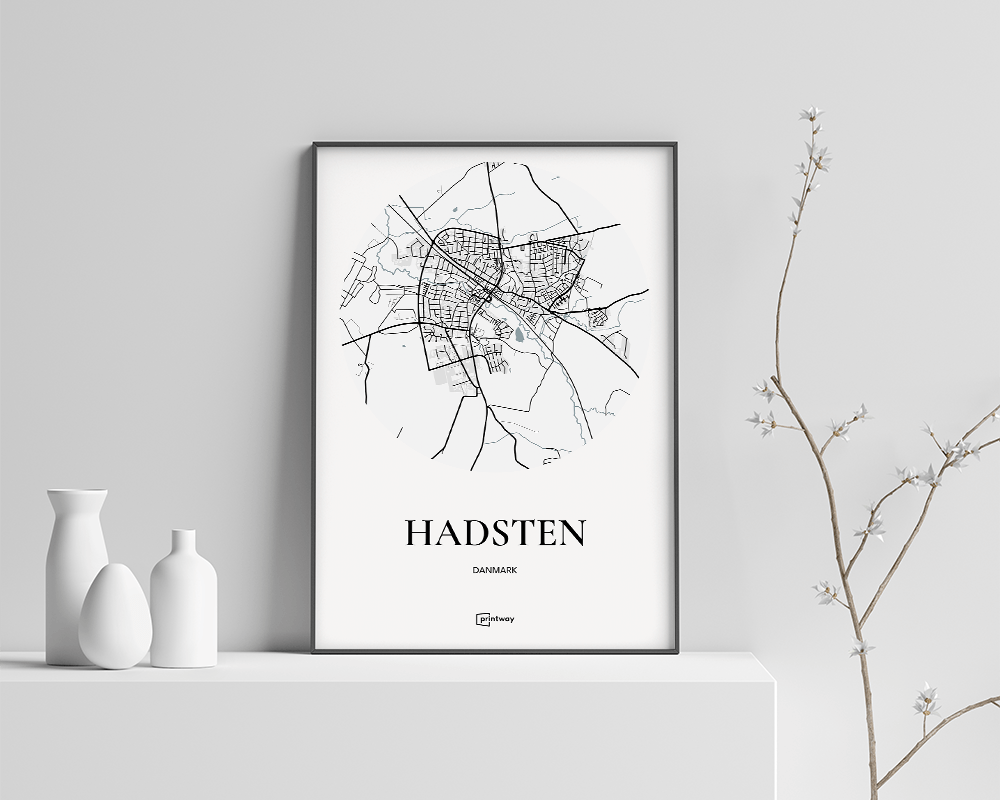 Hadsten Bykort Plakat - Hvid, Minimalistisk Design